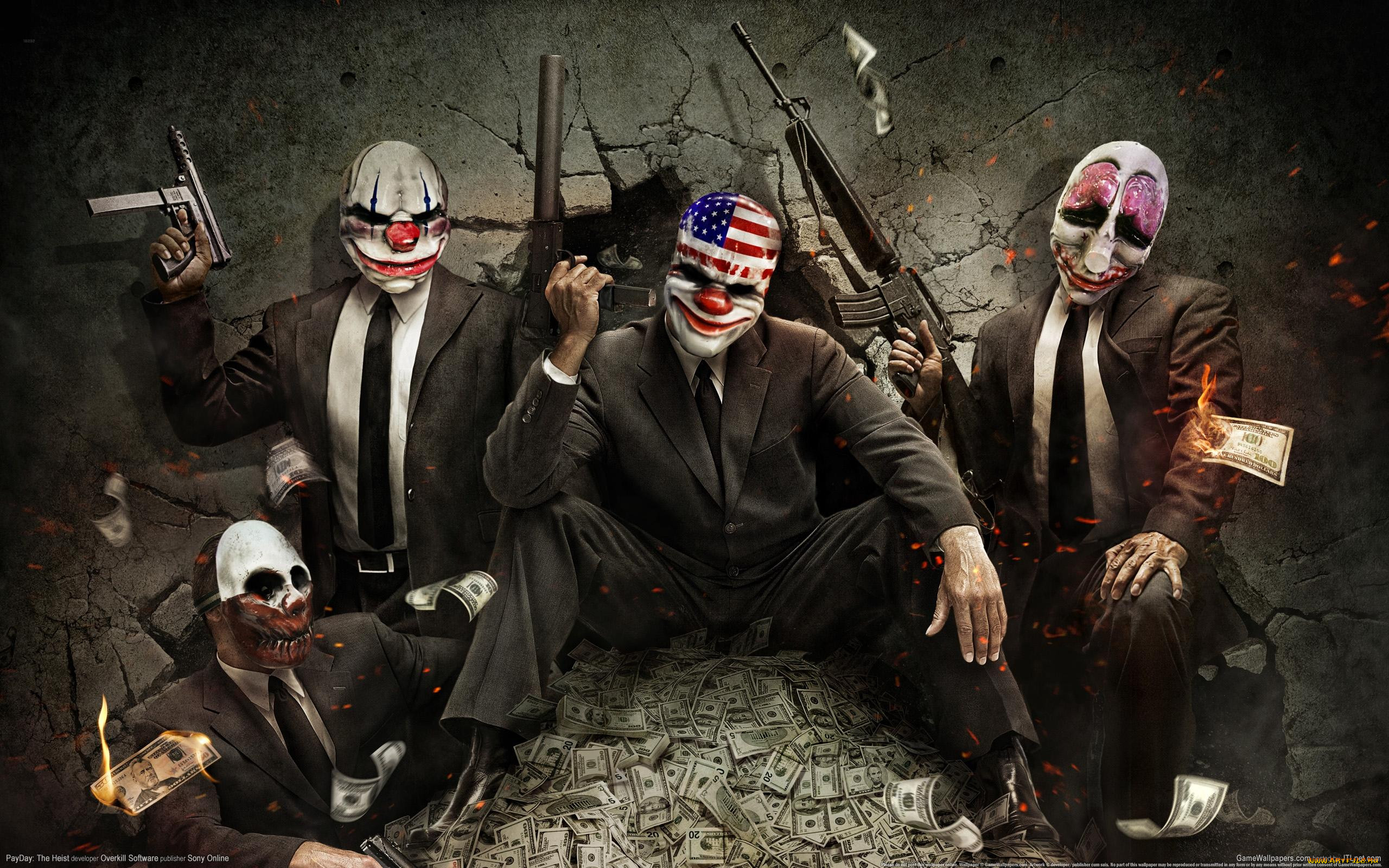 Обои PayDay: The Heist Видео Игры PayDay: The Heist, обои для рабочего  стола, фотографии payday, the, heist, видео, игры, оружие, доллары, маски  Обои для рабочего стола, скачать обои картинки заставки на рабочий